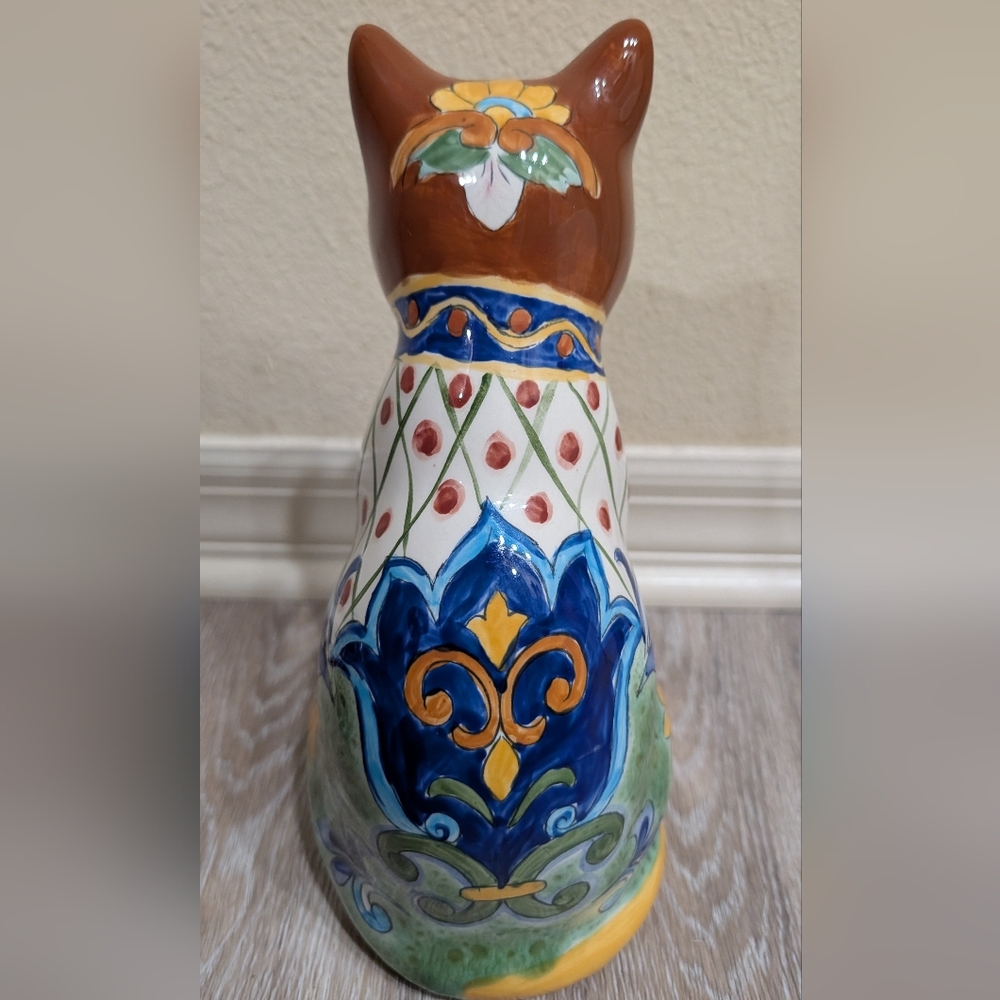 Vibrant Hand Painted Ceramic Cat Figurine - Picture 4 of 6